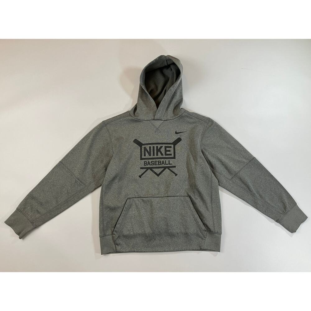 Nike Baseball Dri-FIT Boys L Gray Fleece Pullover Hoodie AA0701-063